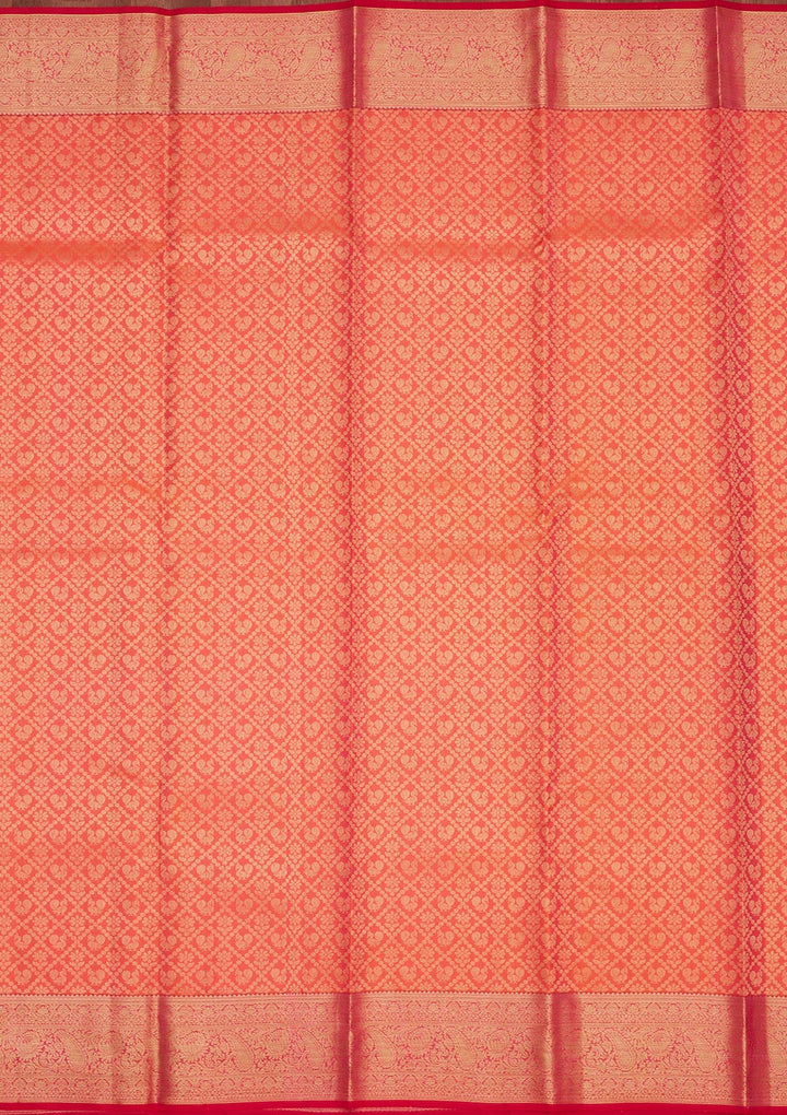 Orange Zariwork Pure Silk Saree-Koskii