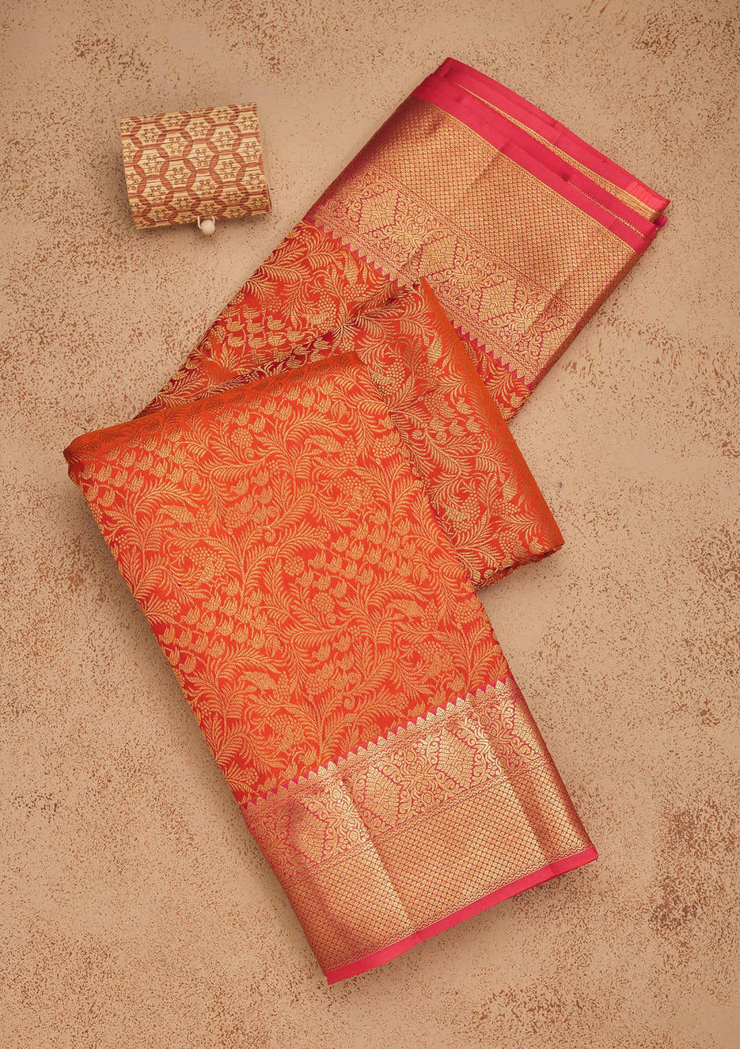 Orange Zariwork Pure Silk Saree-Koskii