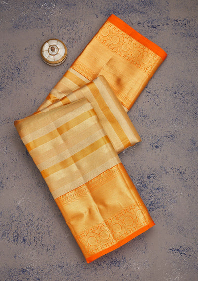 Orange Zariwork Pure Silk Saree-Koskii