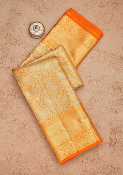 Orange Zariwork Pure Silk Saree-Koskii