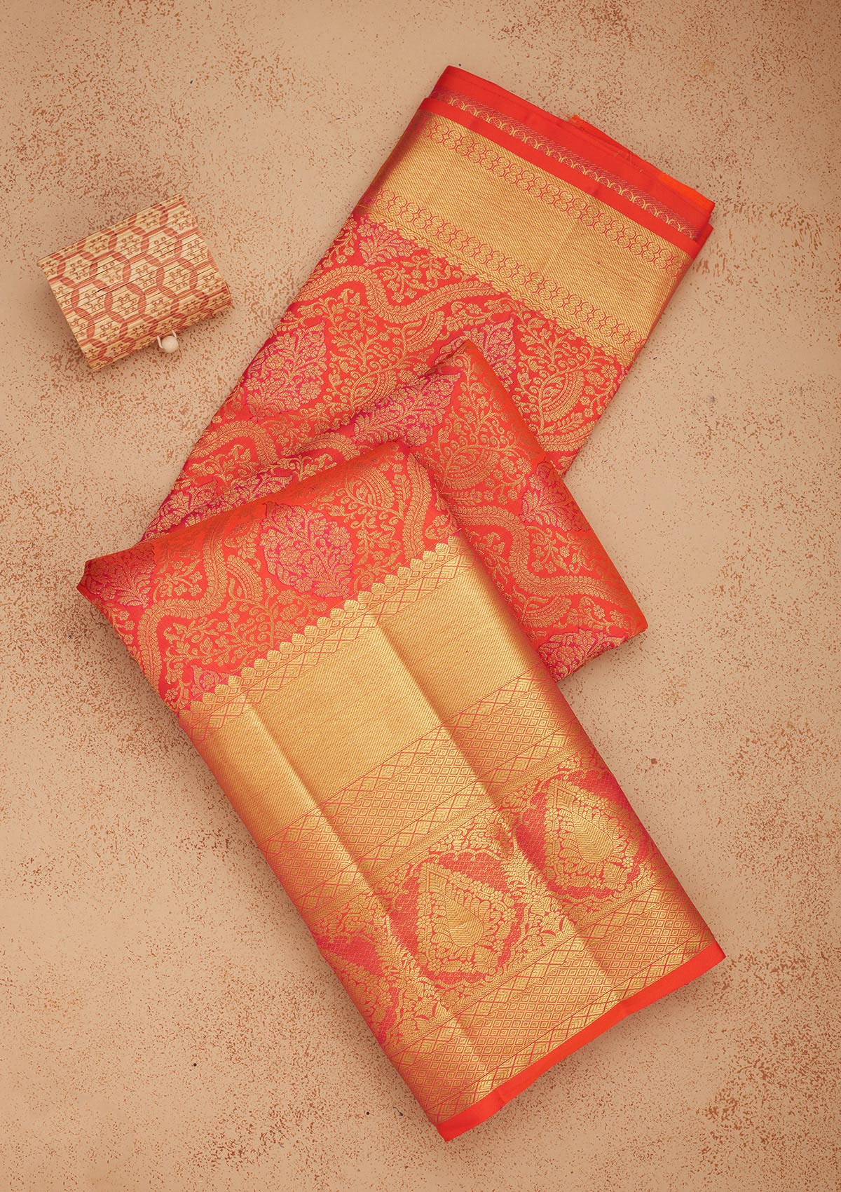 Orange Zariwork Pure Silk Saree-Koskii