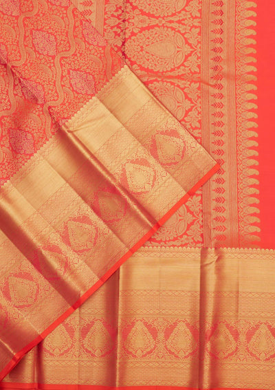 Orange Zariwork Pure Silk Saree-Koskii