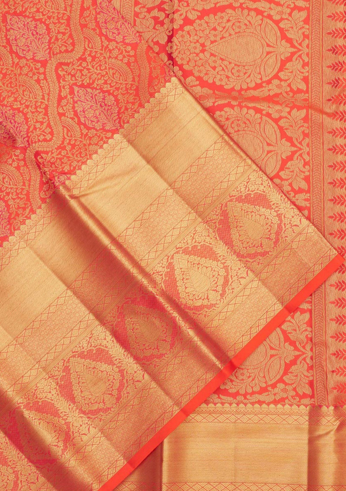 Orange Zariwork Pure Silk Saree-Koskii