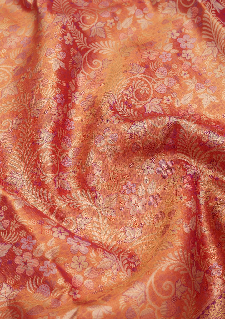Orange Zariwork Pure Silk Saree-Koskii