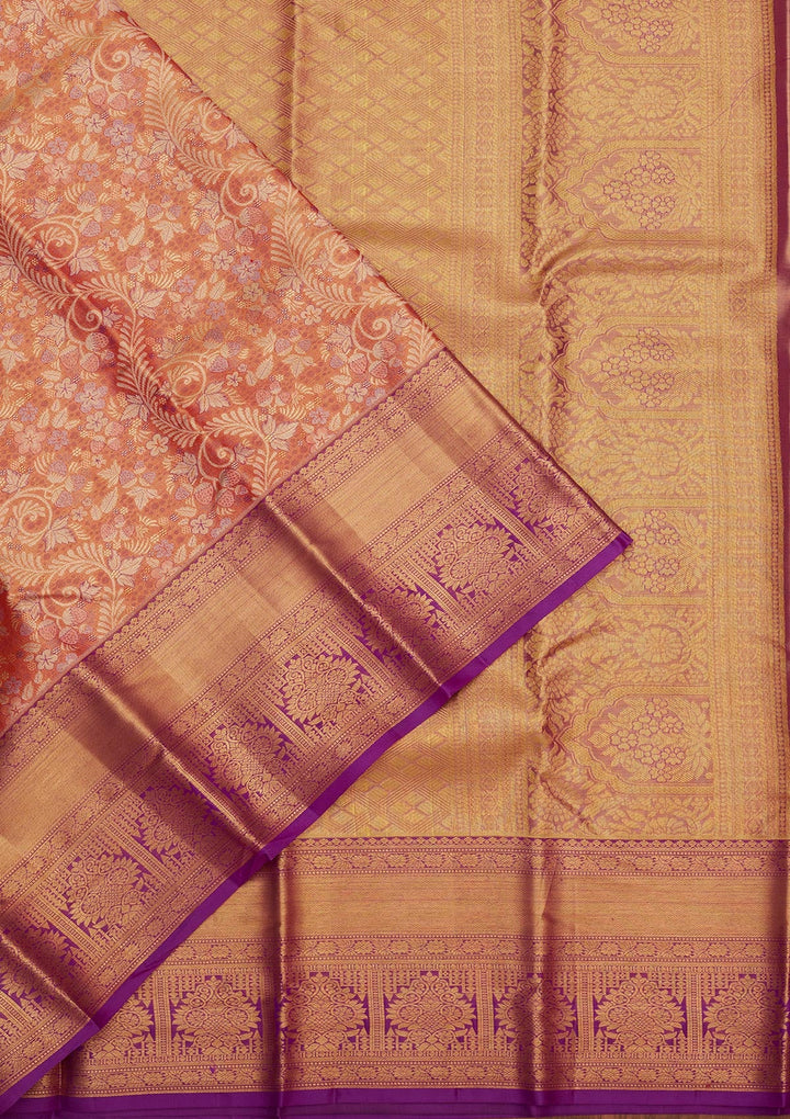 Orange Zariwork Pure Silk Saree-Koskii