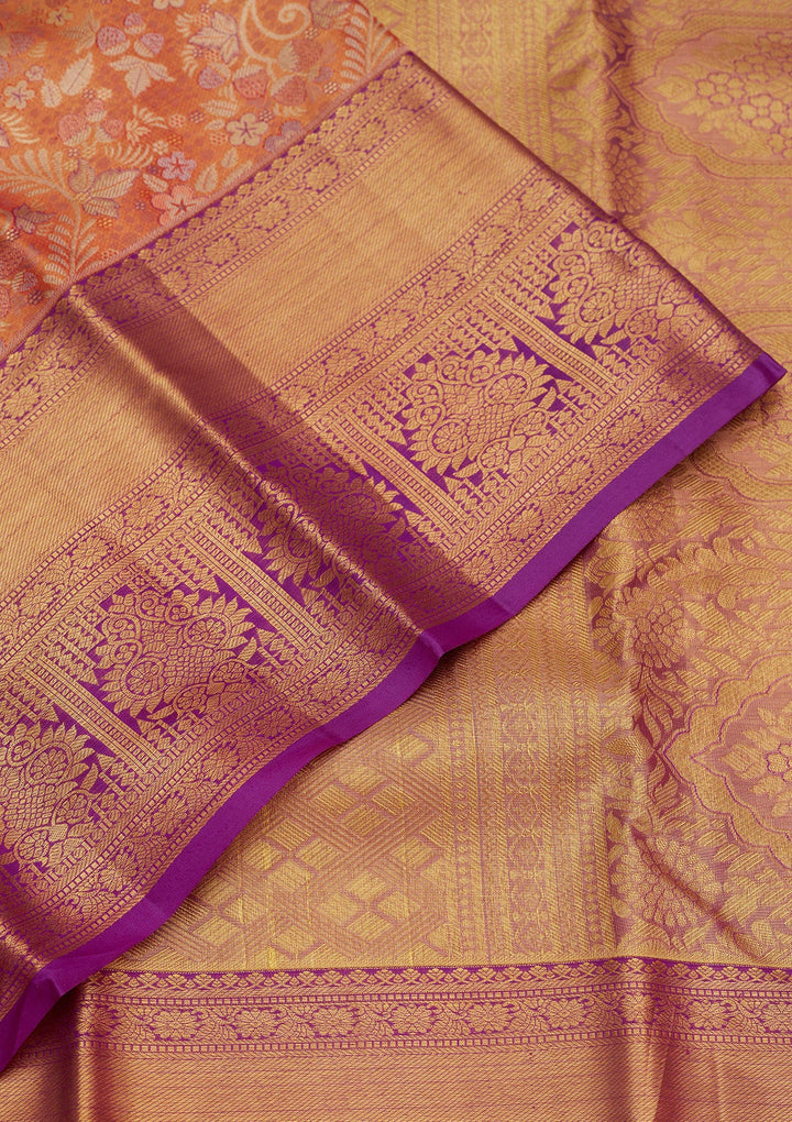Orange Zariwork Pure Silk Saree-Koskii