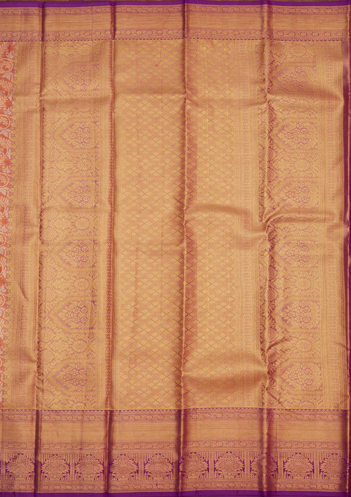 Orange Zariwork Pure Silk Saree-Koskii