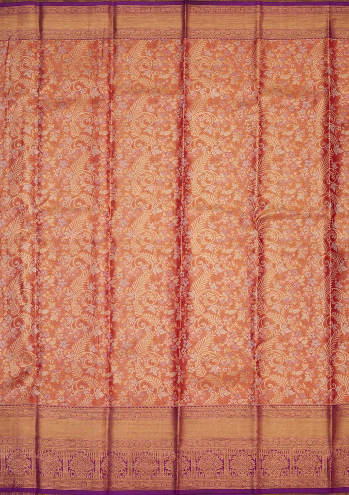 Orange Zariwork Pure Silk Saree-Koskii