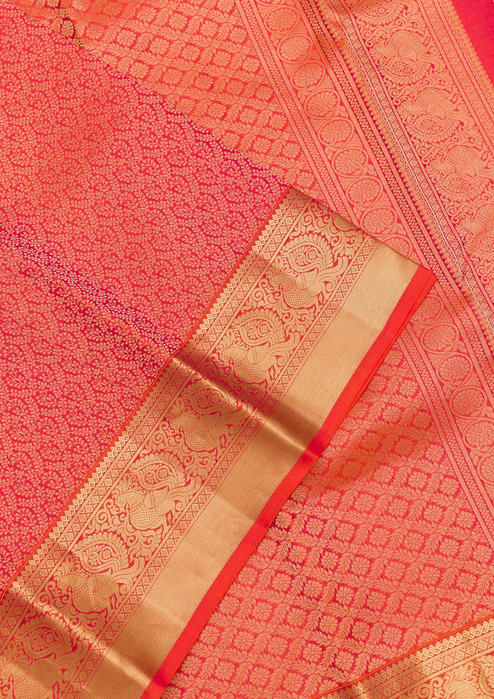 Orange Zariwork Pure Silk Saree-Koskii