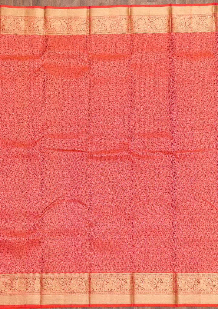 Orange Zariwork Pure Silk Saree-Koskii