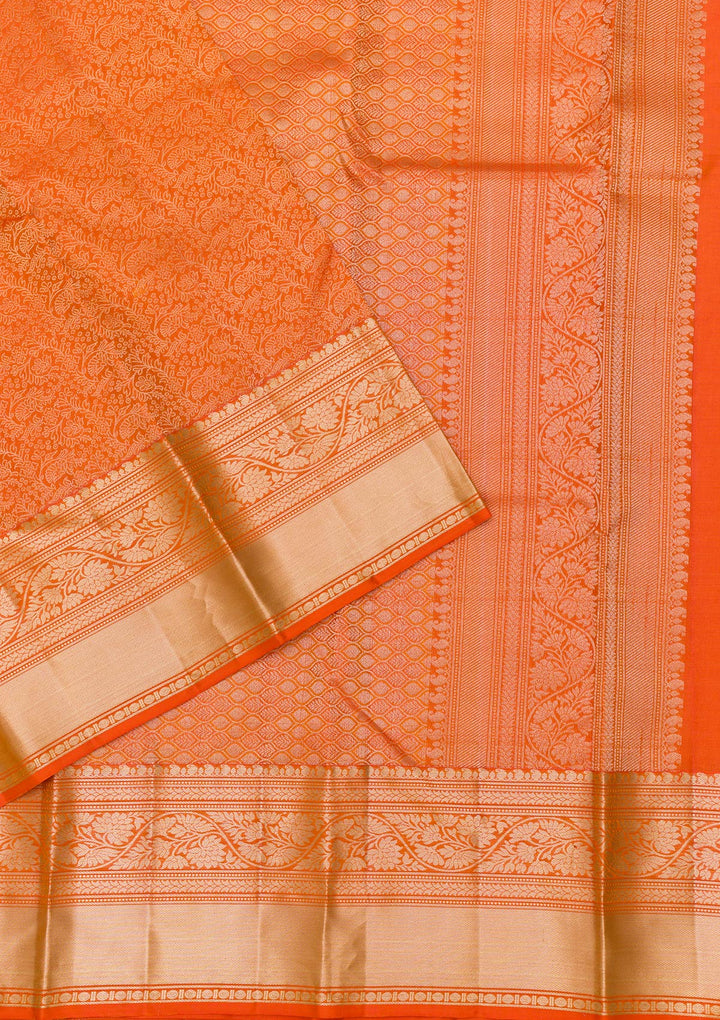 Orange Zariwork Pure Silk Saree-Koskii