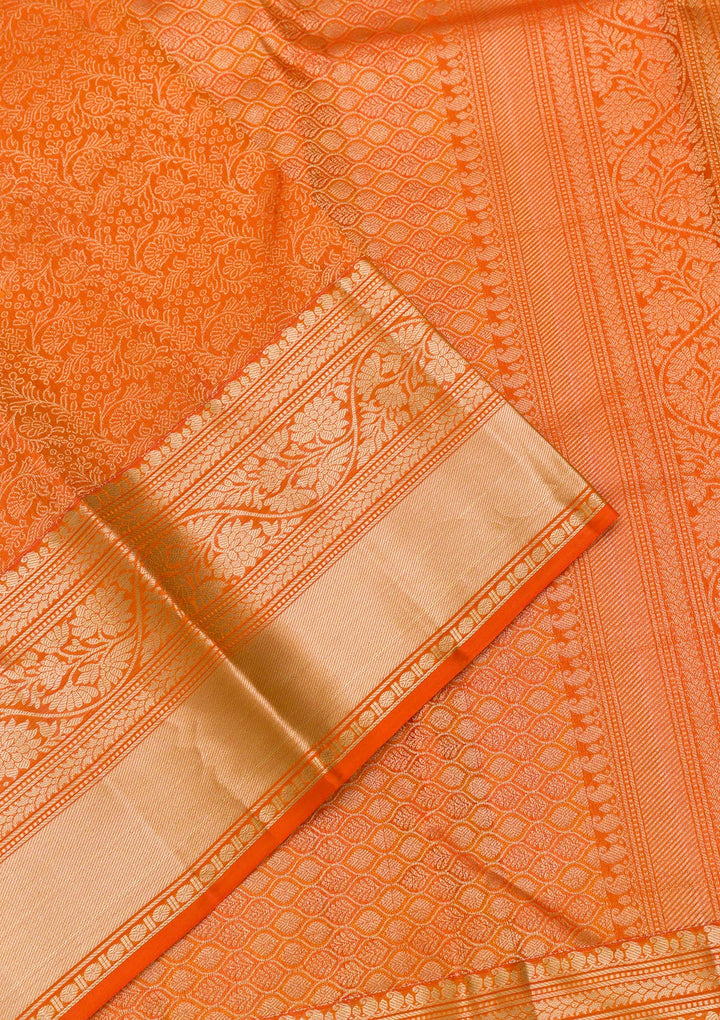 Orange Zariwork Pure Silk Saree-Koskii