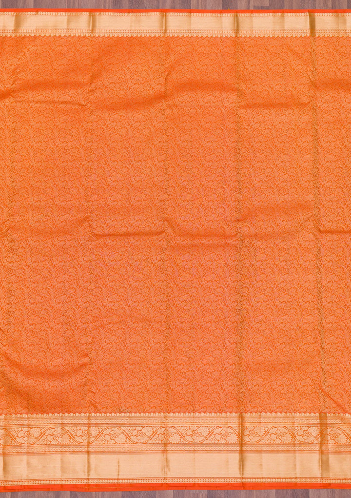 Orange Zariwork Pure Silk Saree-Koskii
