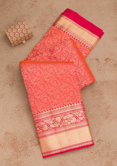 Orange Zariwork Pure Silk Saree-Koskii