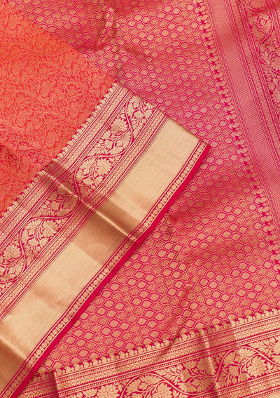 Orange Zariwork Pure Silk Saree-Koskii