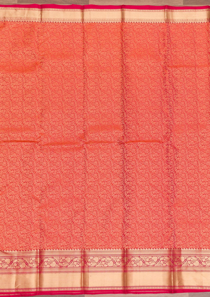 Orange Zariwork Pure Silk Saree-Koskii