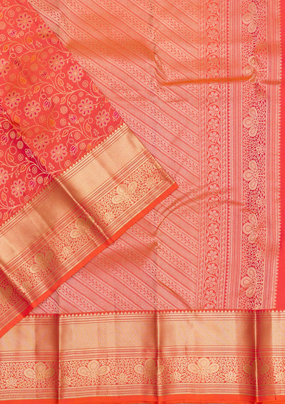 Orange Zariwork Pure Silk Saree-Koskii