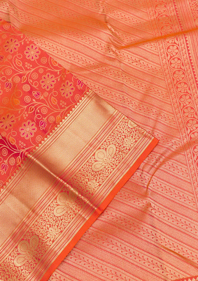 Orange Zariwork Pure Silk Saree-Koskii