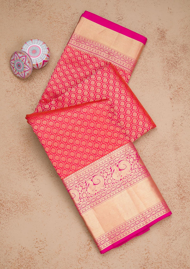 Orange Zariwork Pure Silk Saree-Koskii