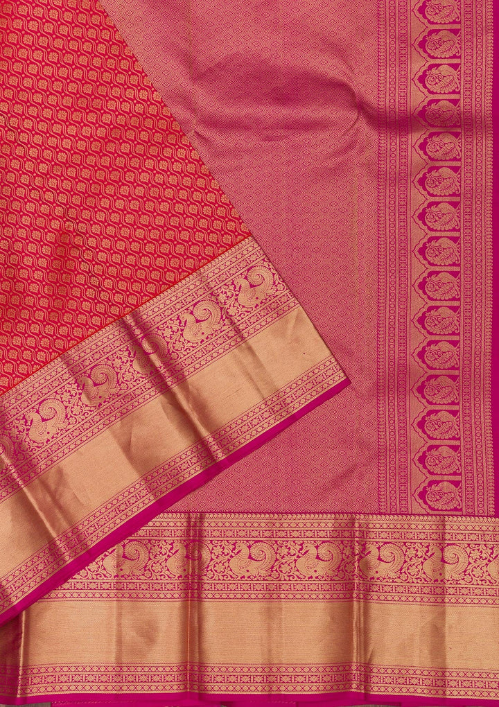 Orange Zariwork Pure Silk Saree-Koskii
