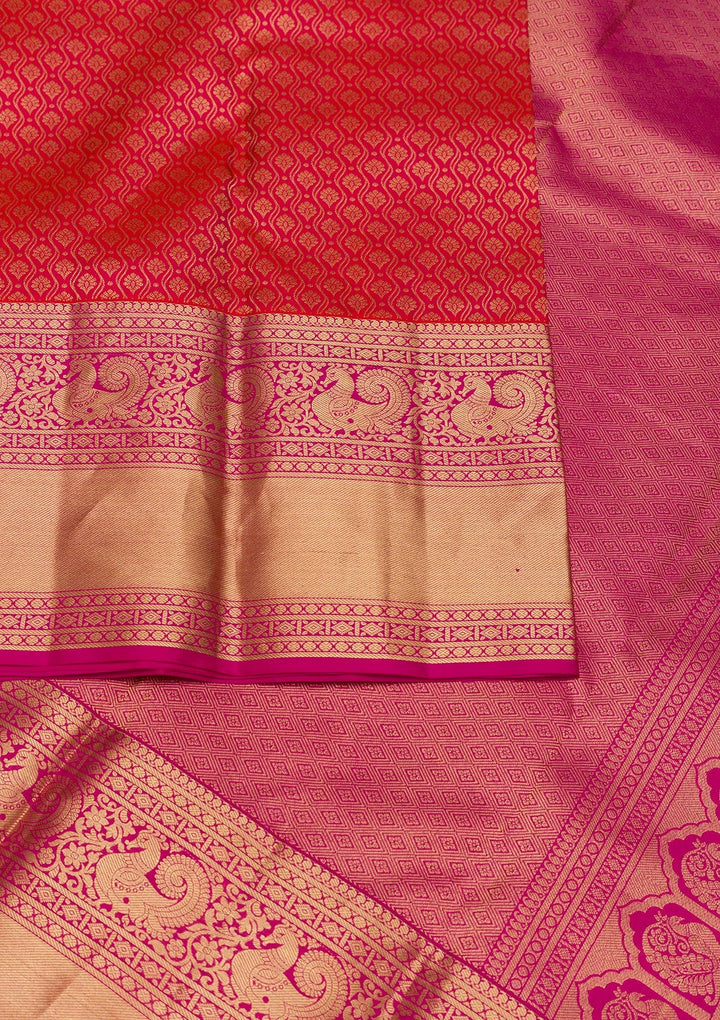 Orange Zariwork Pure Silk Saree-Koskii