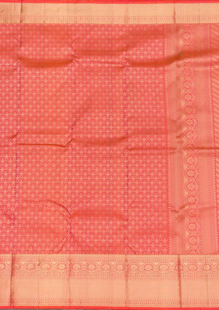 Orange Zariwork Pure Silk Saree-Koskii
