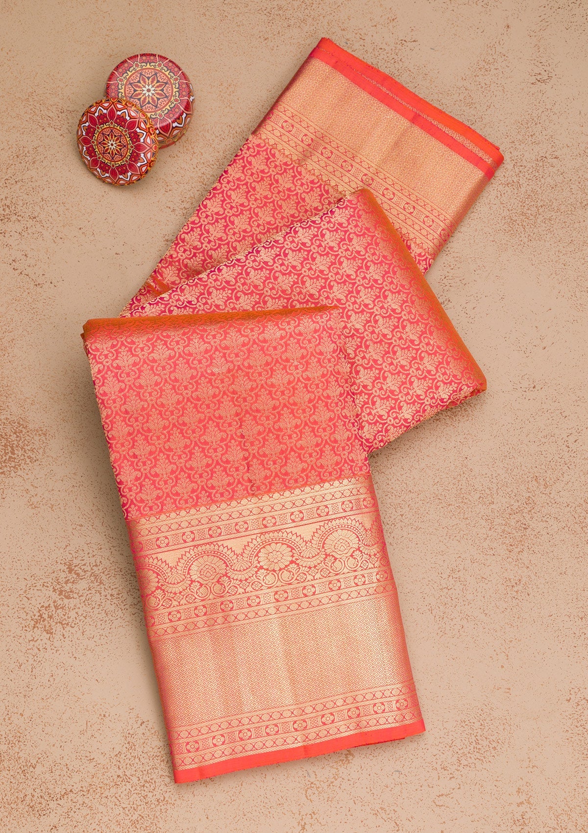 Orange Zariwork Pure Silk Saree-Koskii