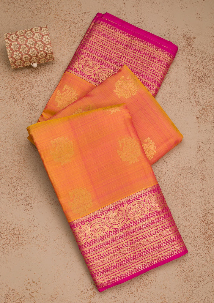 Orange Zariwork Pure Silk Saree-Koskii