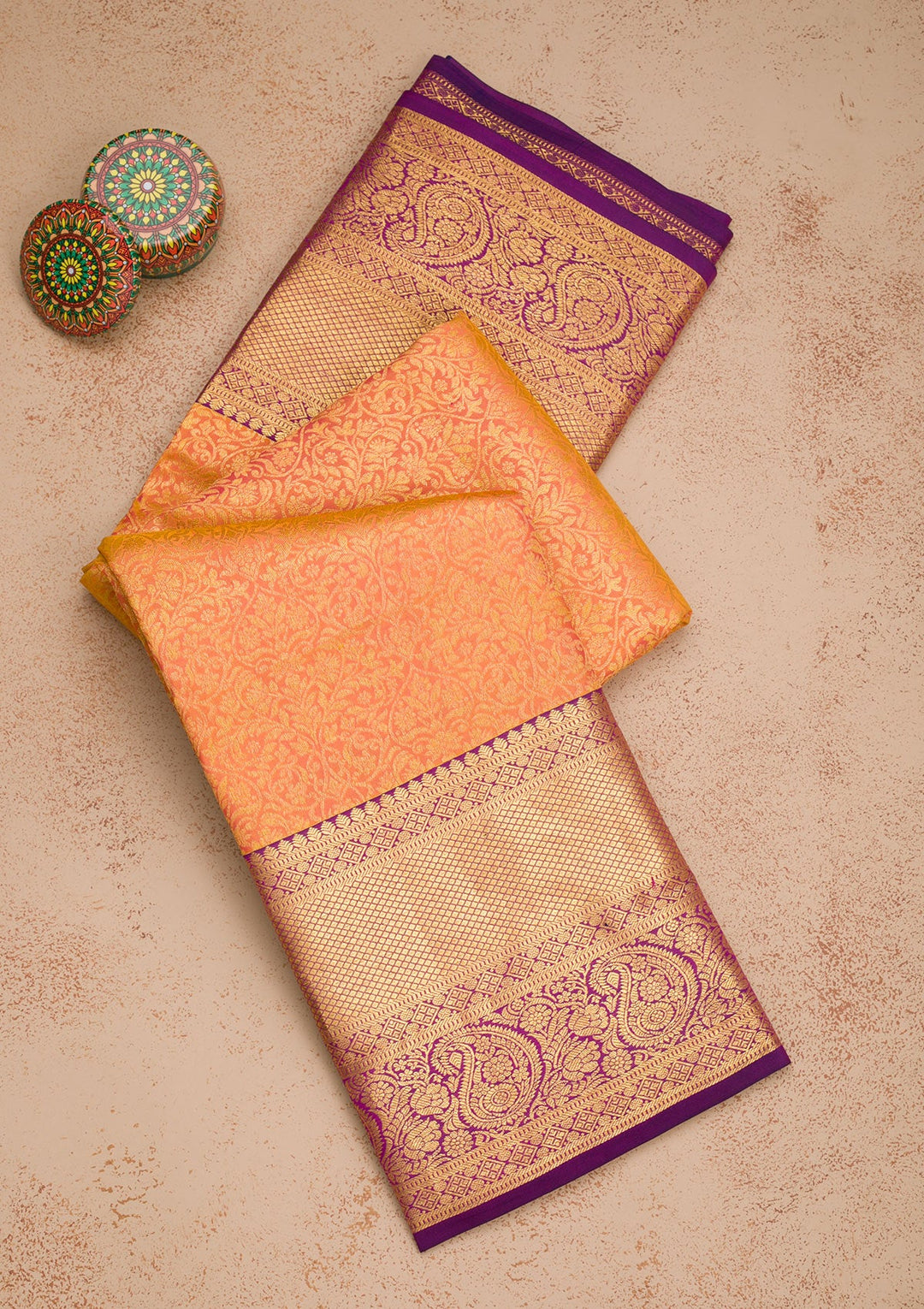 Orange Zariwork Pure Silk Saree-Koskii