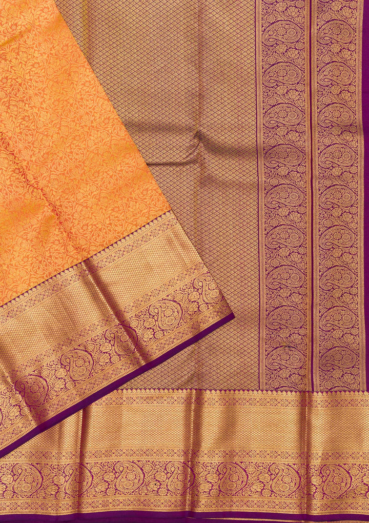 Orange Zariwork Pure Silk Saree-Koskii