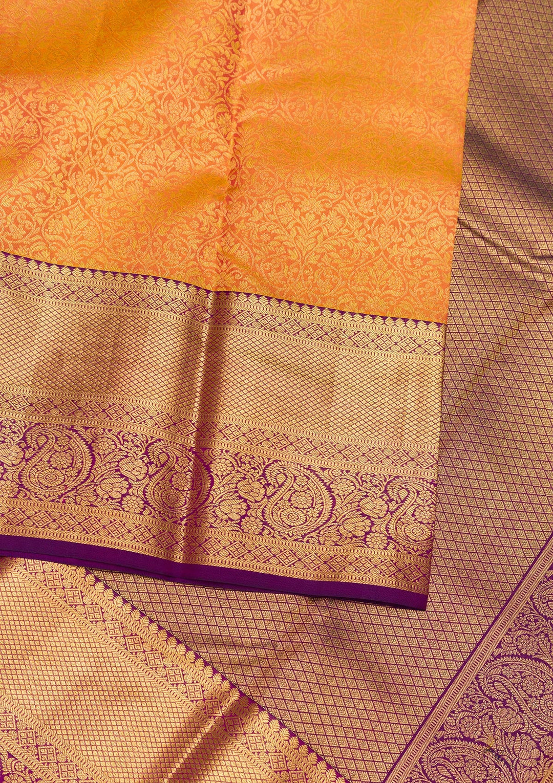 Orange Zariwork Pure Silk Saree-Koskii
