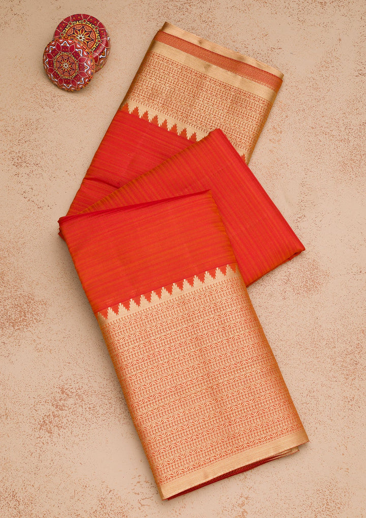 Orange Zariwork Pure Silk Saree-Koskii