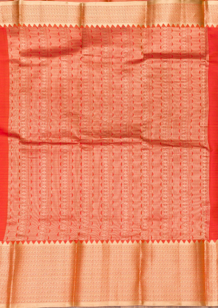Orange Zariwork Pure Silk Saree-Koskii