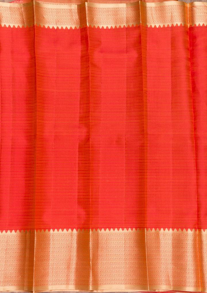 Orange Zariwork Pure Silk Saree-Koskii