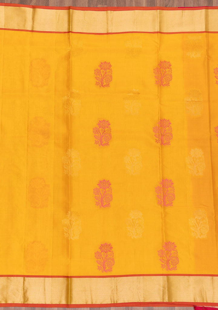 Orange Zariwork Pure Silk Saree-Koskii