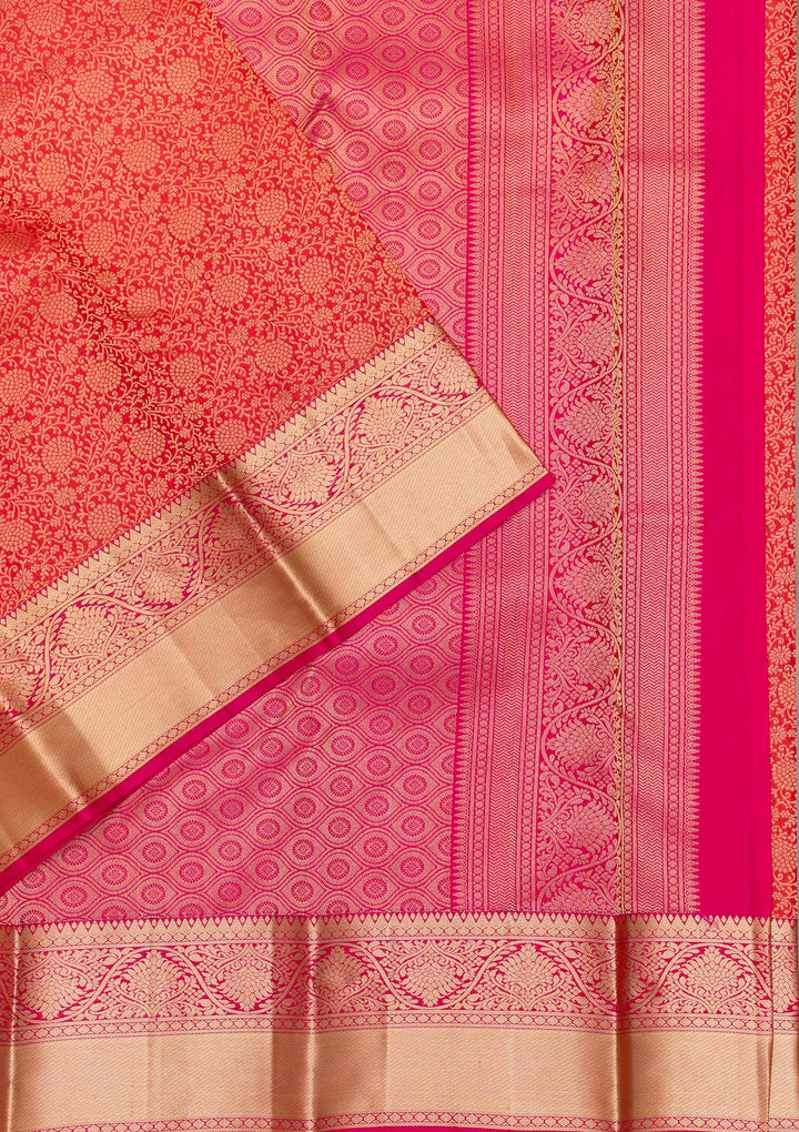 Orange Zariwork Pure Silk Saree-Koskii