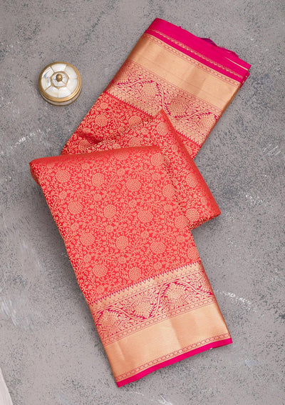 Orange Zariwork Pure Silk Saree-Koskii