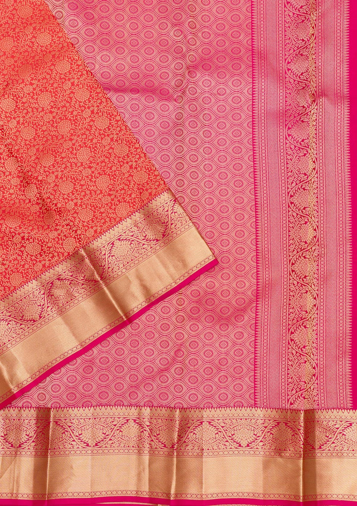 Orange Zariwork Pure Silk Saree-Koskii