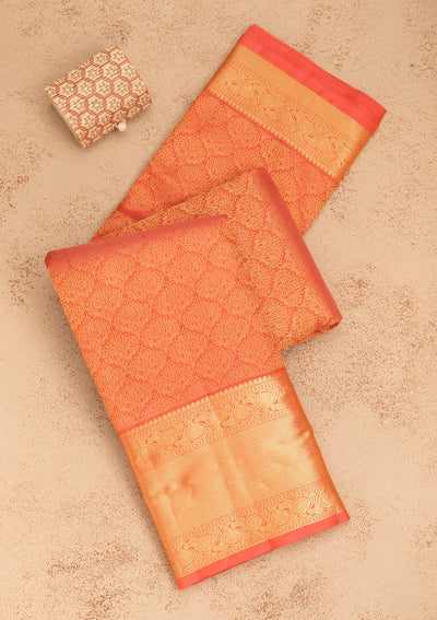 Orange Zariwork Pure Silk Saree-Koskii