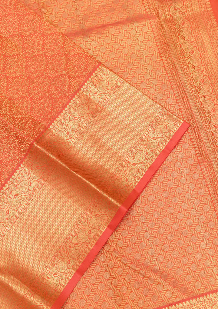 Orange Zariwork Pure Silk Saree-Koskii