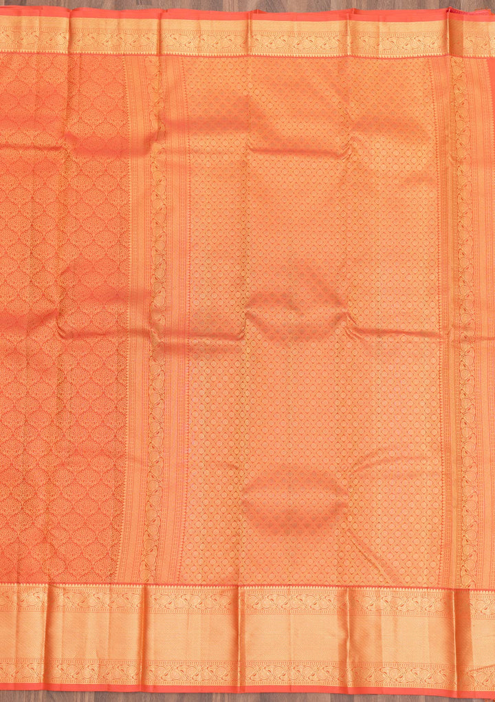 Orange Zariwork Pure Silk Saree-Koskii