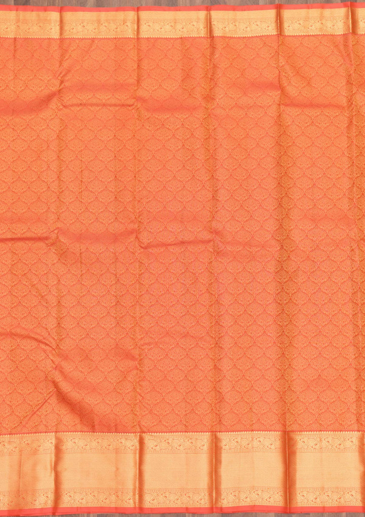 Orange Zariwork Pure Silk Saree-Koskii