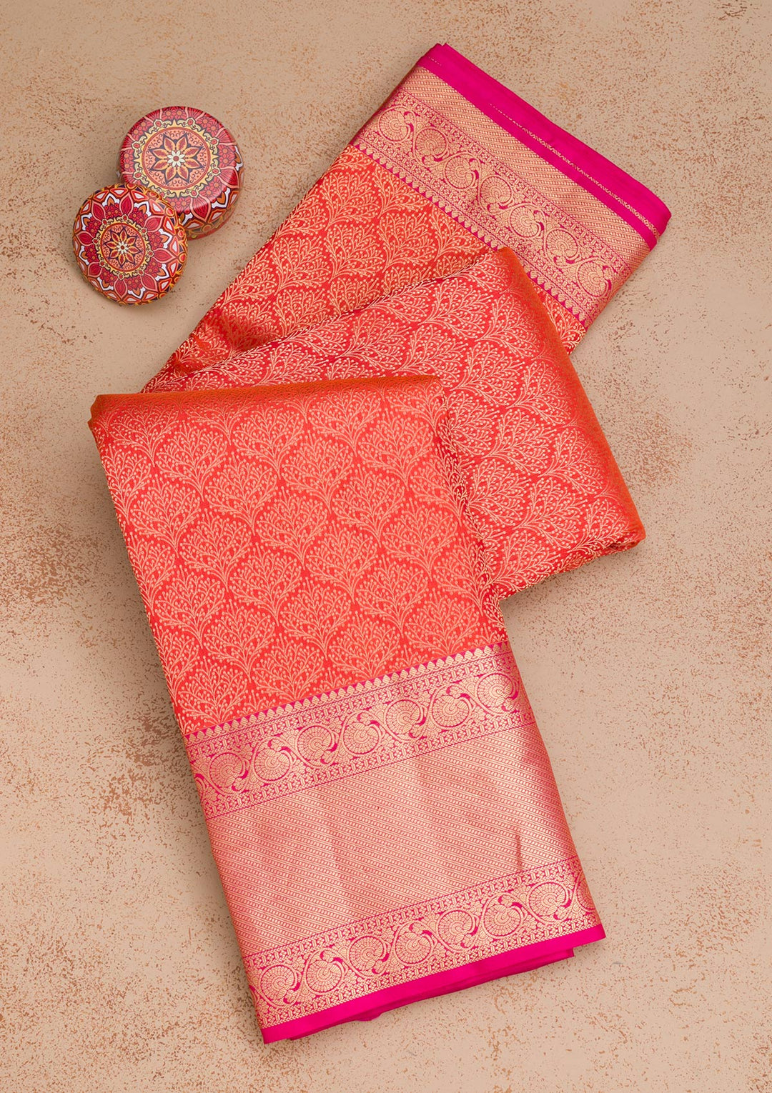 Orange Zariwork Pure Silk Saree-Koskii