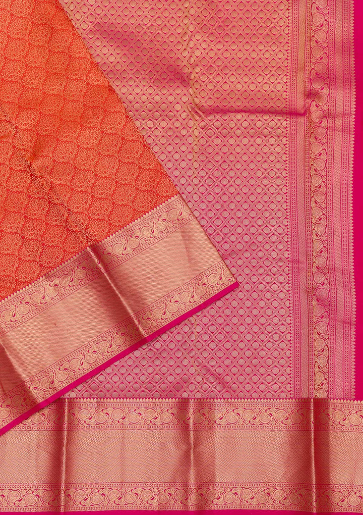 Orange Zariwork Pure Silk Saree-Koskii