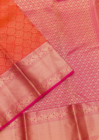 Orange Zariwork Pure Silk Saree-Koskii