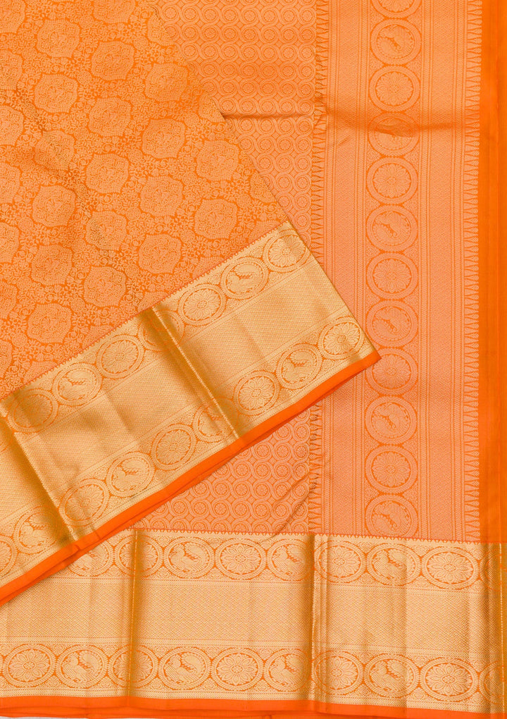 Orange Zariwork Pure Silk Saree-Koskii