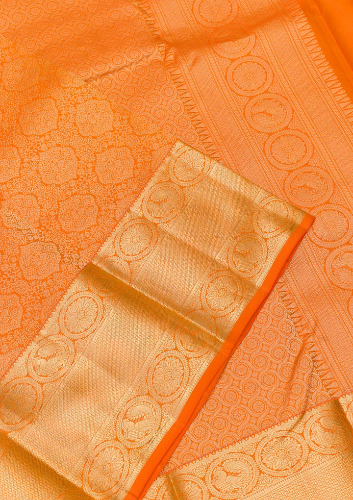Orange Zariwork Pure Silk Saree-Koskii