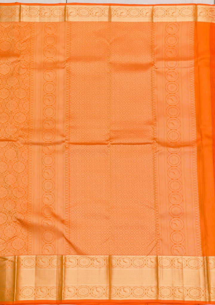 Orange Zariwork Pure Silk Saree-Koskii