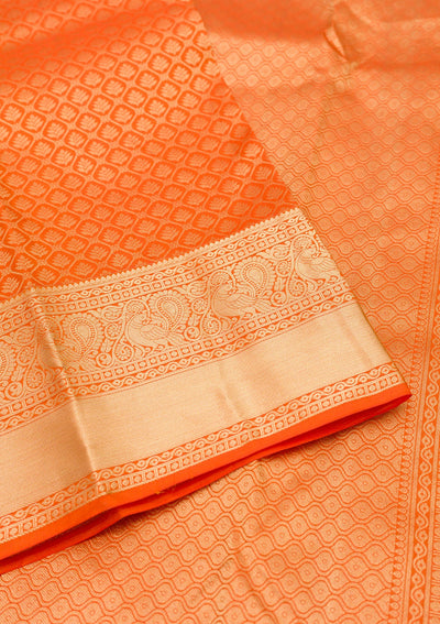 Orange Zariwork Pure Silk Saree-Koskii