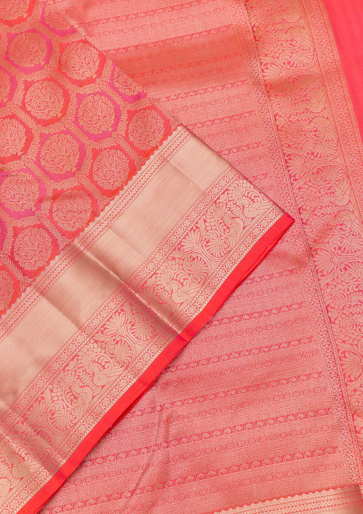 Orange Zariwork Pure Silk Saree-Koskii